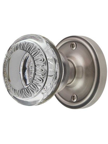 Classic Rosette Door Set with Ovolo Crystal-Glass Knobs in Antique Pewter.